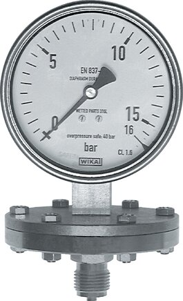 Exemplarische Darstellung: Plattenfeder-Manometer senkrecht, Edelstahl